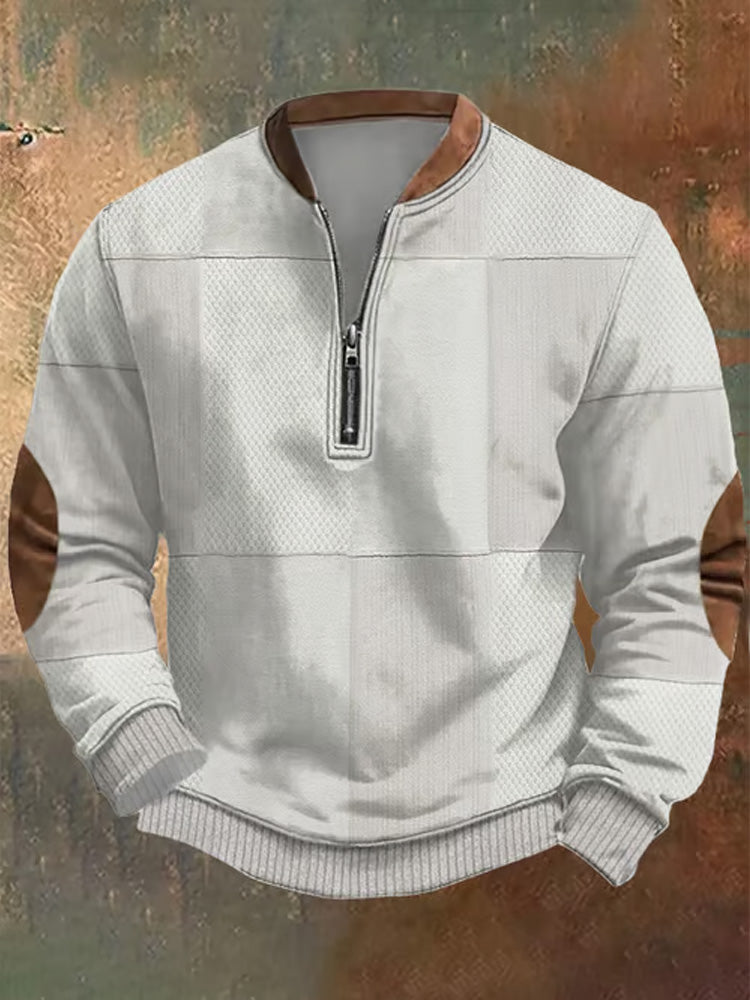 Men's Retro Western Textured Print Zip Collar Sweatshirt elevenforest