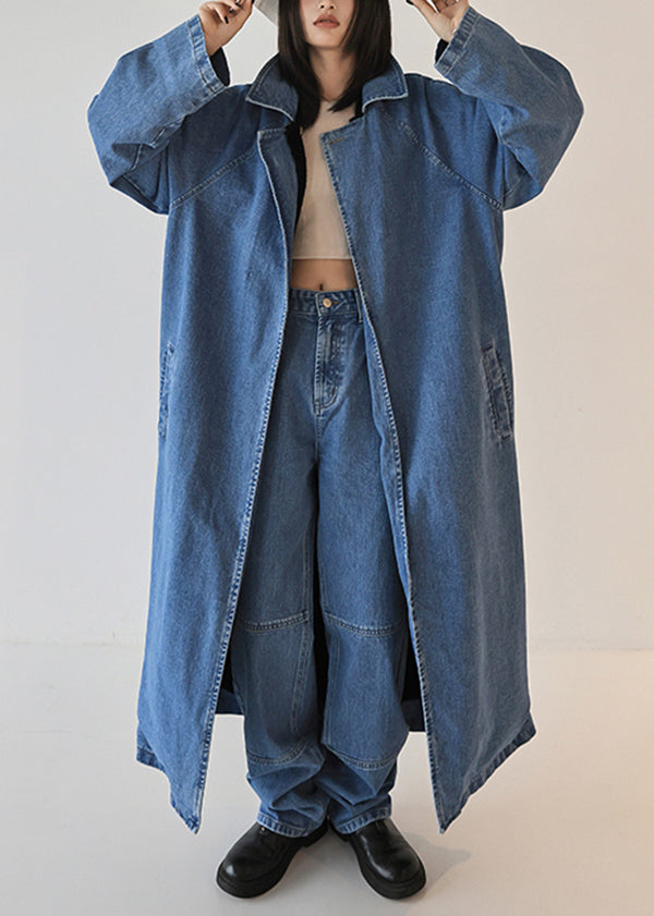 French Blue Oversized Wear on Both Sides Denim Trench Coat Fall