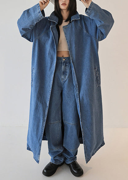 French Blue Oversized Wear on Both Sides Denim Trench Coat Fall