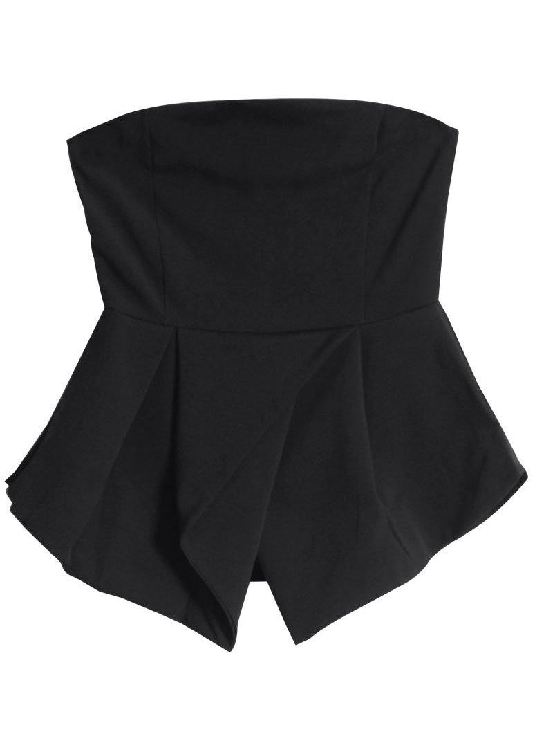 Black Cold Shoulder Slash Neck Asymmetrical Design Breast Wrapping Cotton Top Summer