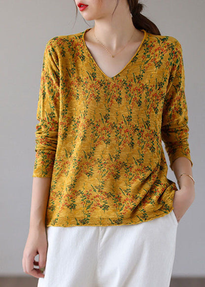 Fitted Beige V Neck Print Fall Blouse Top