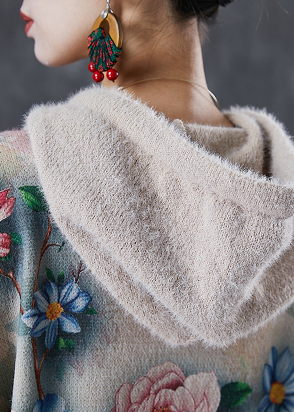 Diy Khaki Hooded Mink Velour Knitted Mid Dress Winter