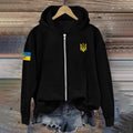 Comstylish Women Support Ukrainian Trident Symbol Zip Hoodie