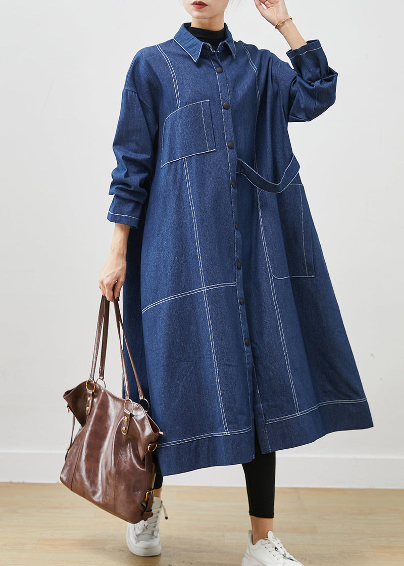 Navy Oversized Pockets Denim Coat Spring