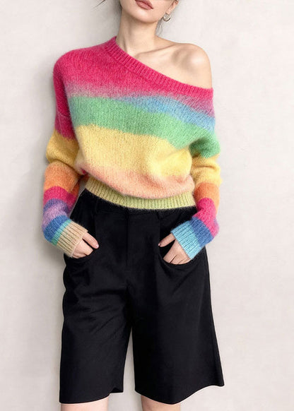 Colorblock Oversized Striped Knit Pullover Winter