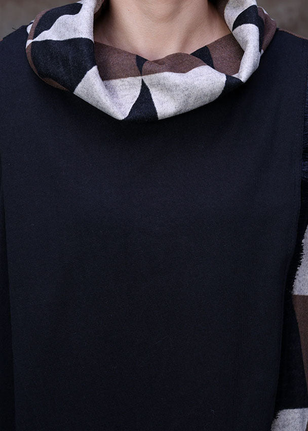 Turtleneck Plaid Patchwork Fall Long Sleeve Dress