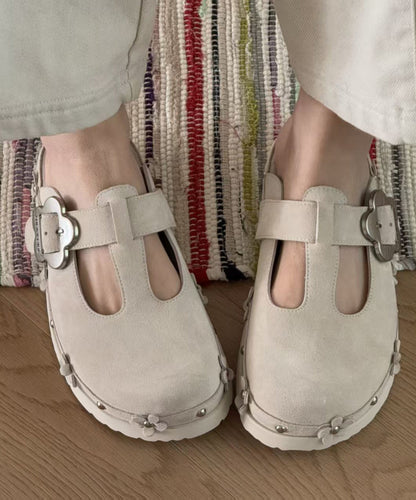 Splicing Platform Khaki Faux Leather Slide Sandals