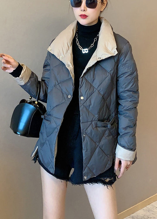 Black Pockets Patchwork Duck Down Puffers Jackets Winter