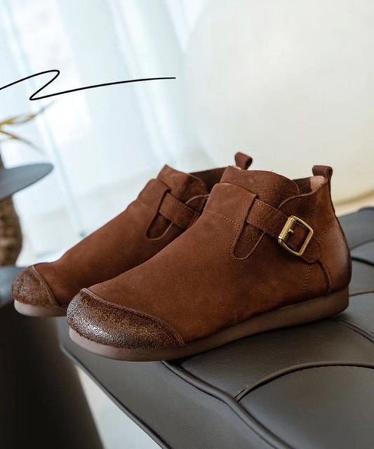 Splicing Brown Ankle Boots Buckle Strap Boots