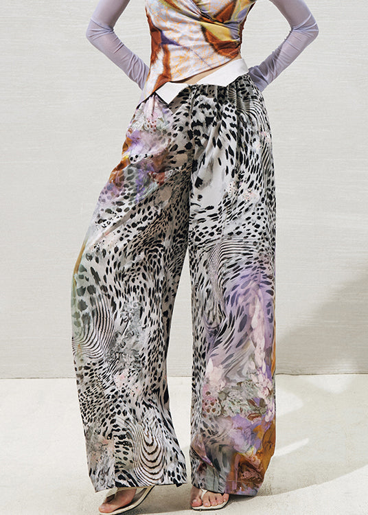 Purple Leopard High Waist Cotton Wide Leg Pants Summer