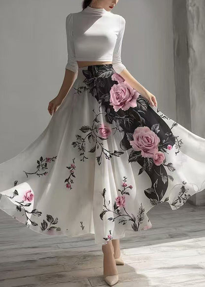 White Exra Large Hem Chiffon Holiday Skirt Fall