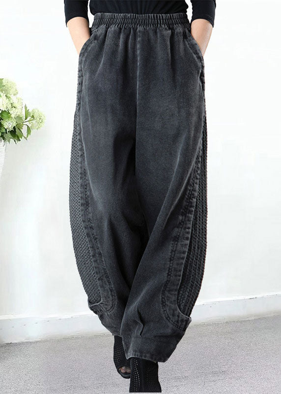 Grey Pockets Patchwork Harem Fall Denim Pants
