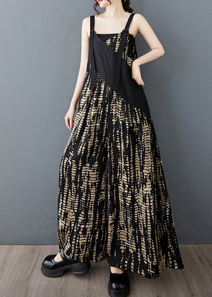 Black Oversized Patchwork Print Cotton Jumpsuit Summer