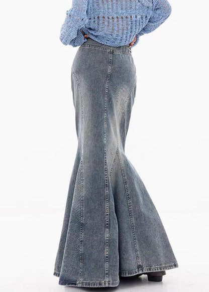 Blue Button Original Design Fishtail Skirts High Waist Fall