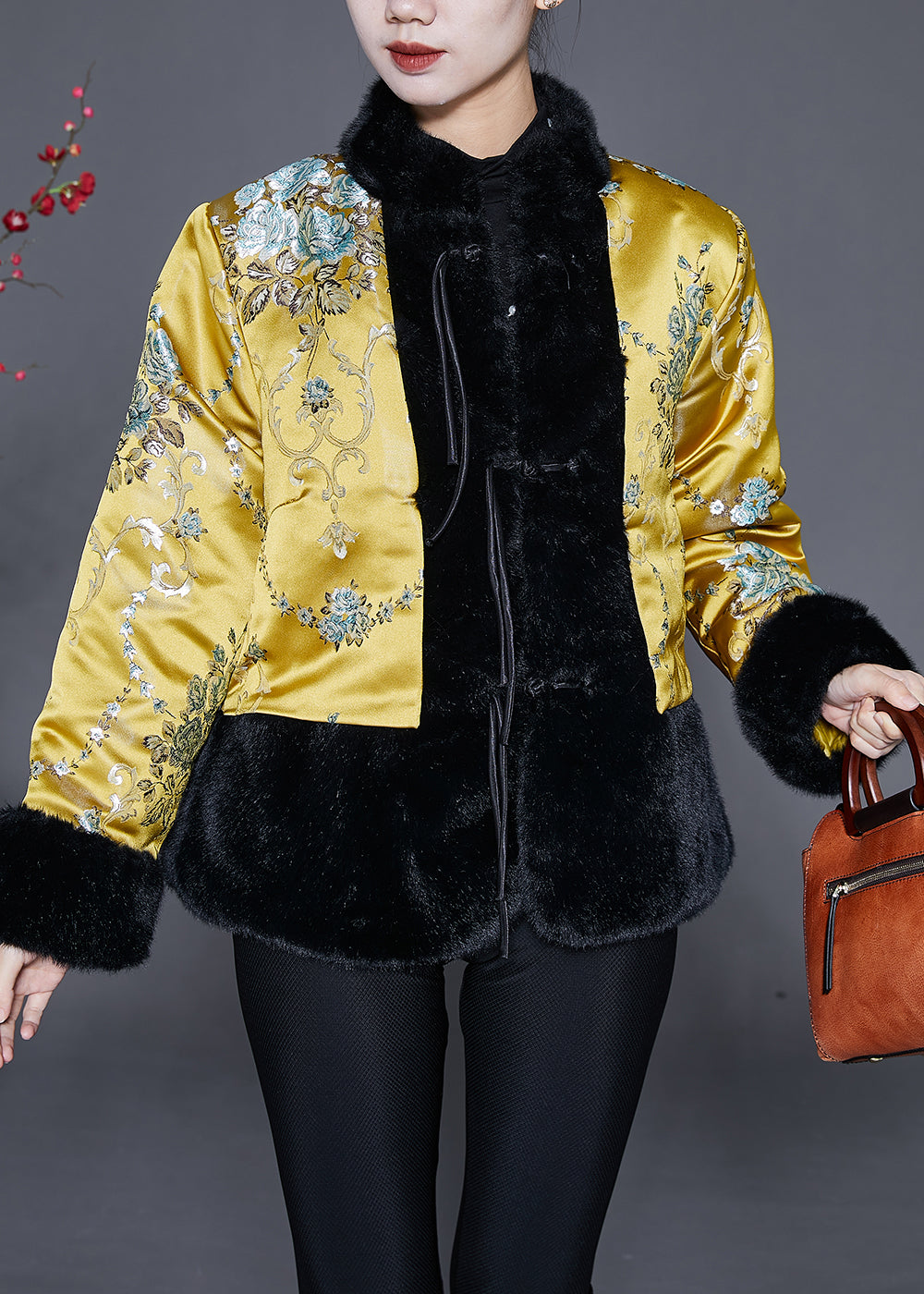 Yellow Tasseled Patchwork Faux Fur Jacket Winter