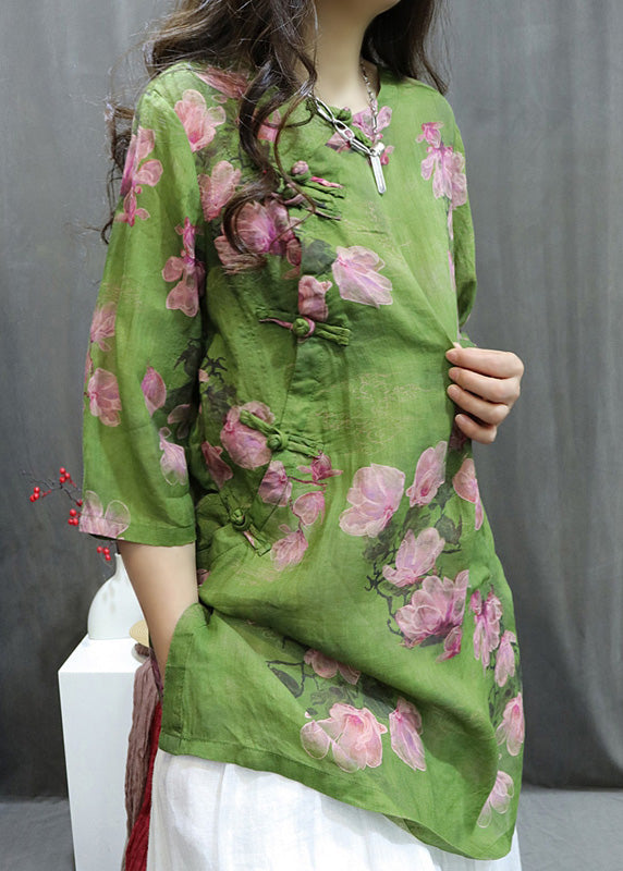 Handmade Purple O-neck Print Button Top Summer