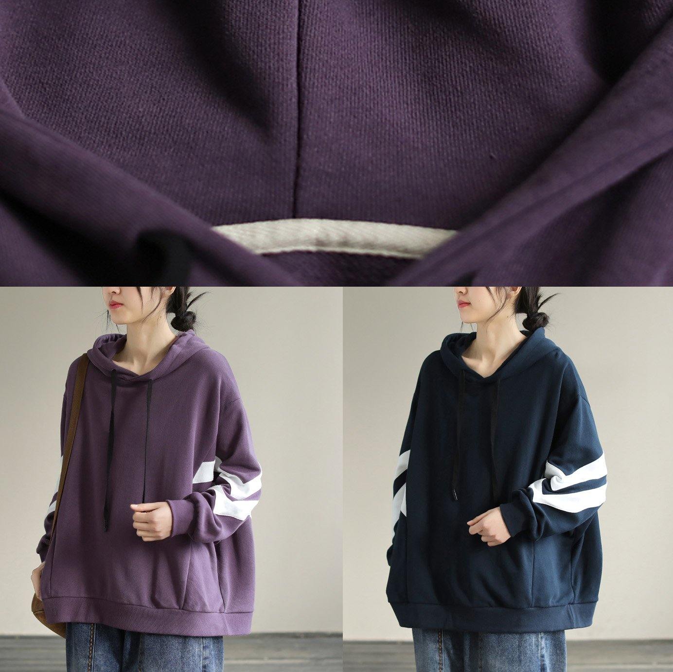 Hooded Cotton Spring Tunic Pattern Work Outfits Purple Sweatshirt