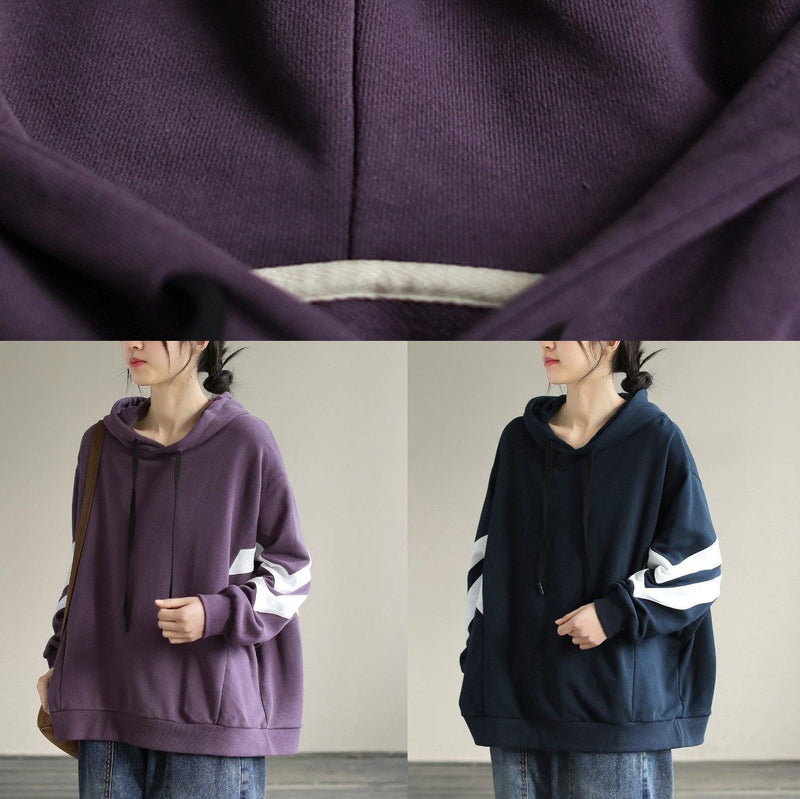 Hooded Cotton Spring Tunic Pattern Work Outfits Purple Sweatshirt