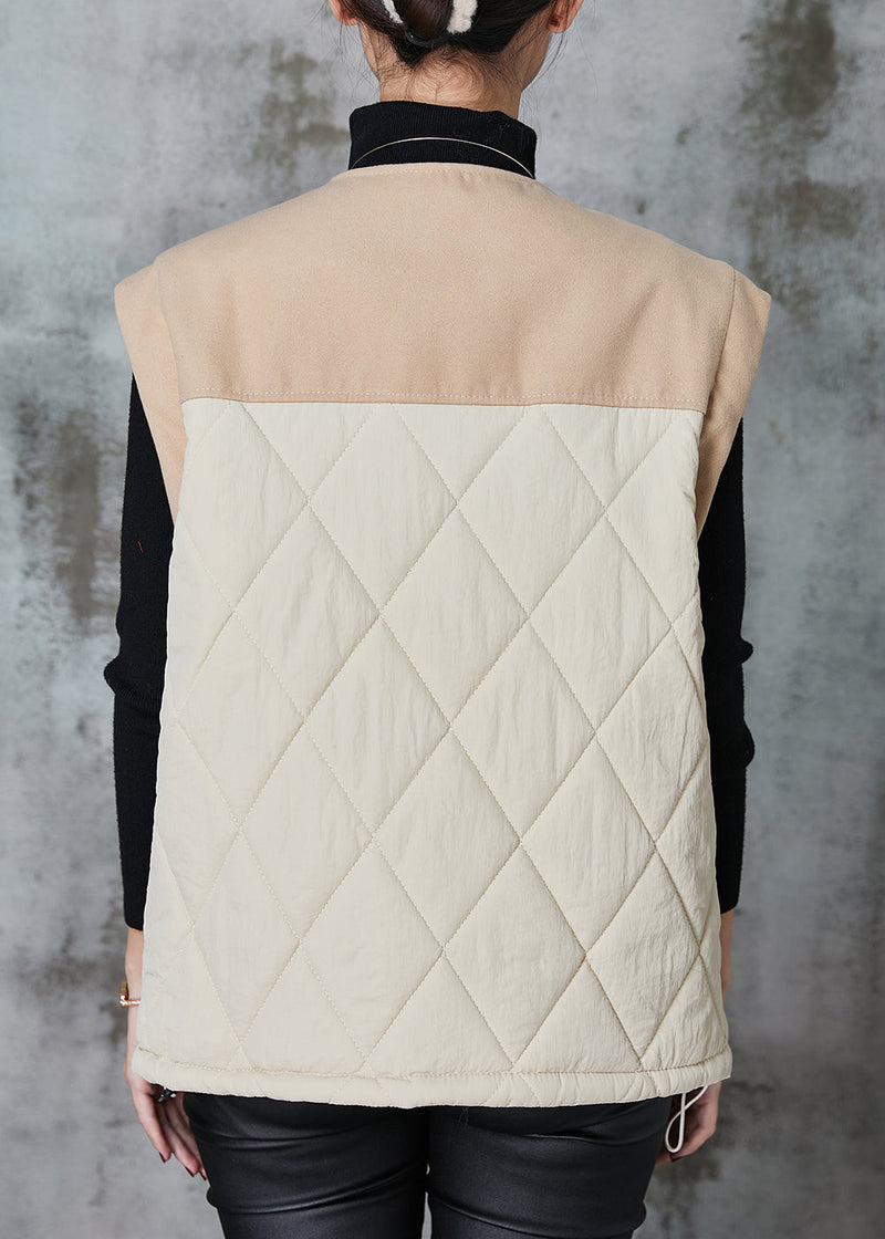 Diy Khaki Oversized Patchwork Fine Cotton Filled Puffers Vests Spring