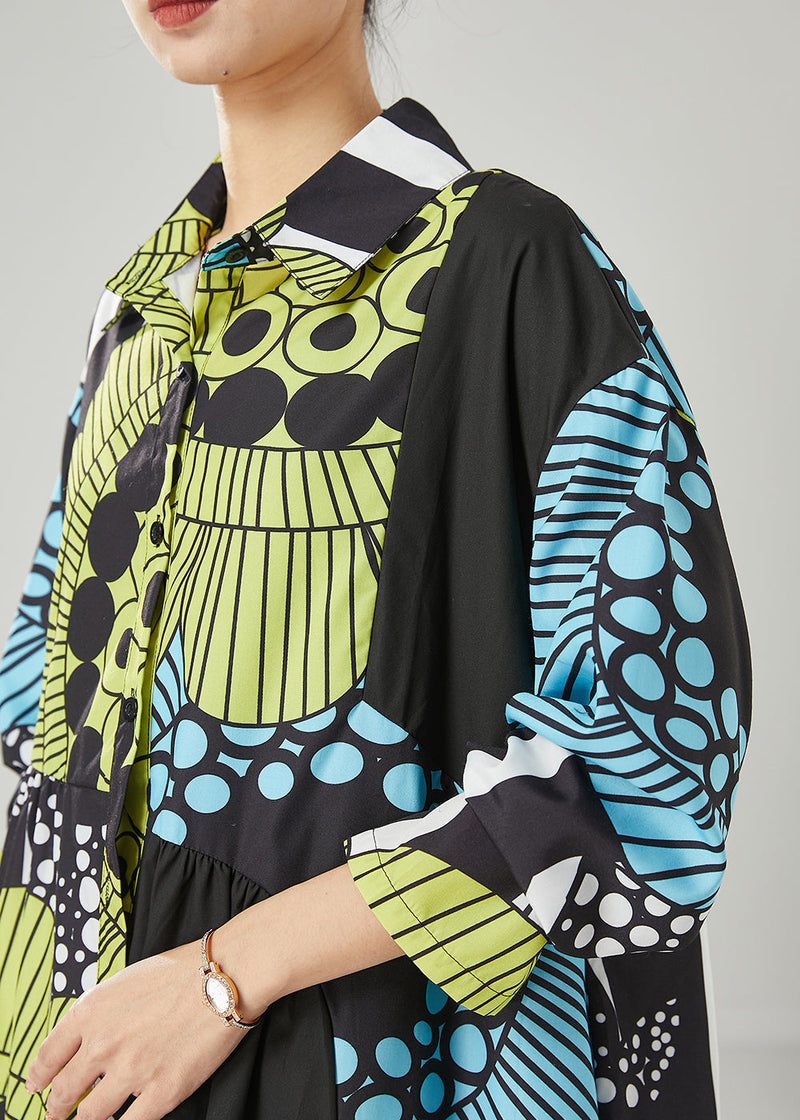 Black Oversized Print Cotton Maxi Dresses Spring