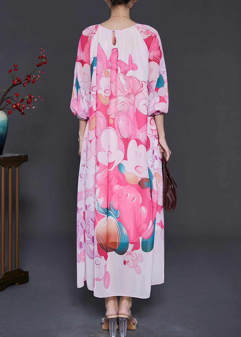 Pink Oversized Print Chiffon Long Dress Summer