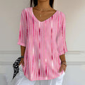 Striped Art Print V-neck Loose T-shirt artswardrobe