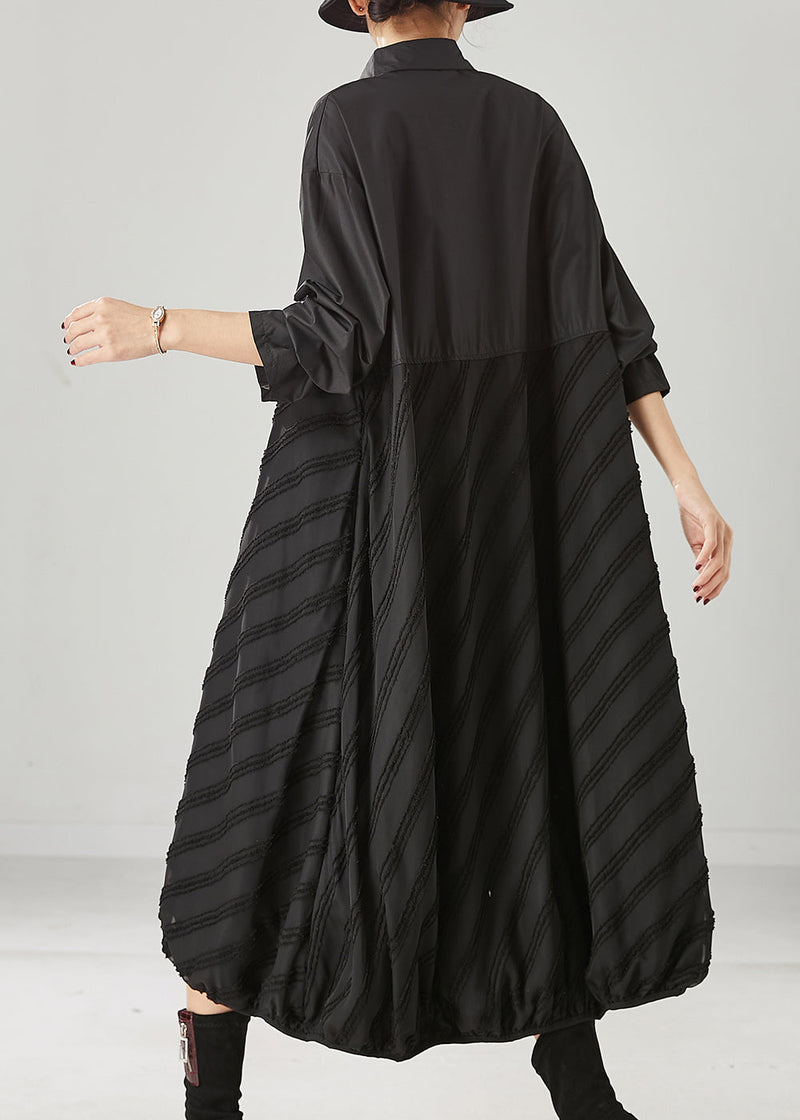 Black Oversized Patchwork Cotton Party Dress Spring