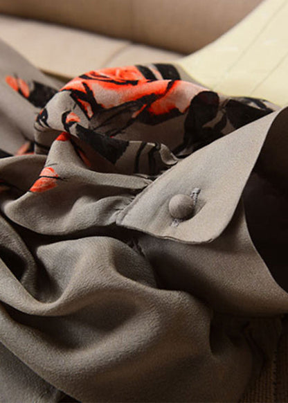 Fine Stand Collar Print Ruffles Chiffon Tops Bottoming Shirt Spring