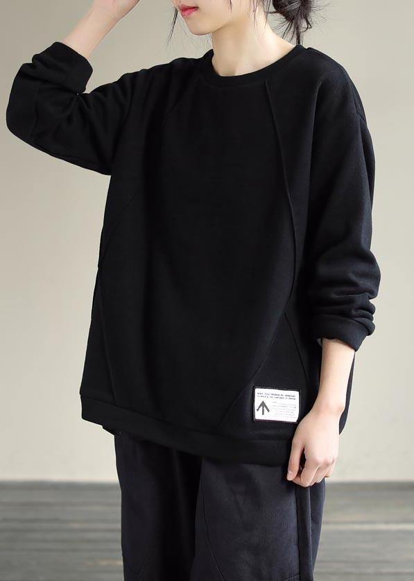 Modern Black Clothes O Neck Patchwork Silhouette Spring Blouses