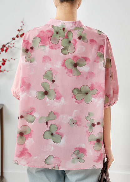 Diy Pink Embroidered Print Linen Blouses Summer