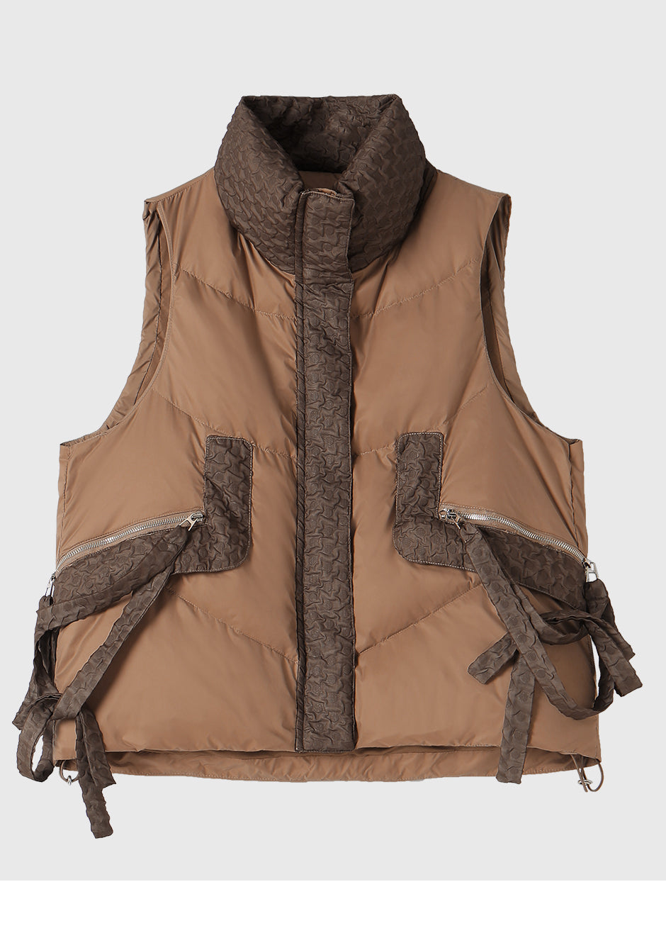 Coffee Zip Up Patchwork Duck Down Winter Vests