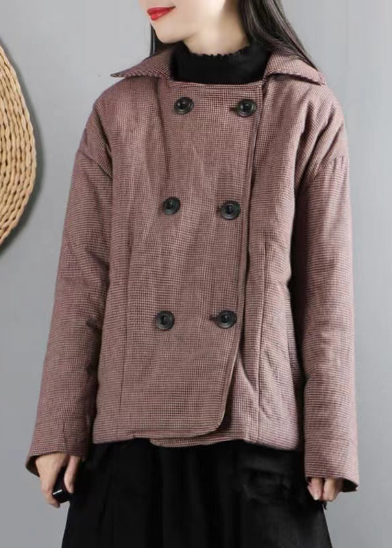 Red Plaid Pockets Patchwork Fine Cotton Filled Coats Winter