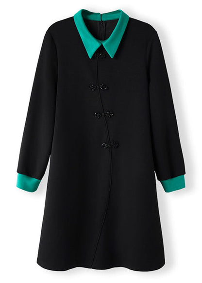 Black O-neck Button Mid Dress Fall