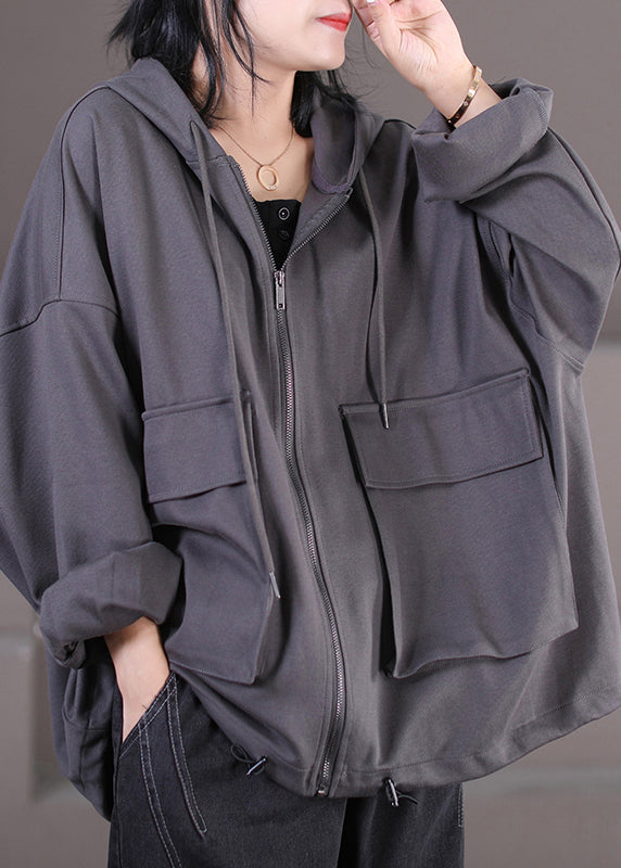 Yellow Zippered Drawstring Cotton Hooded Coat Fall