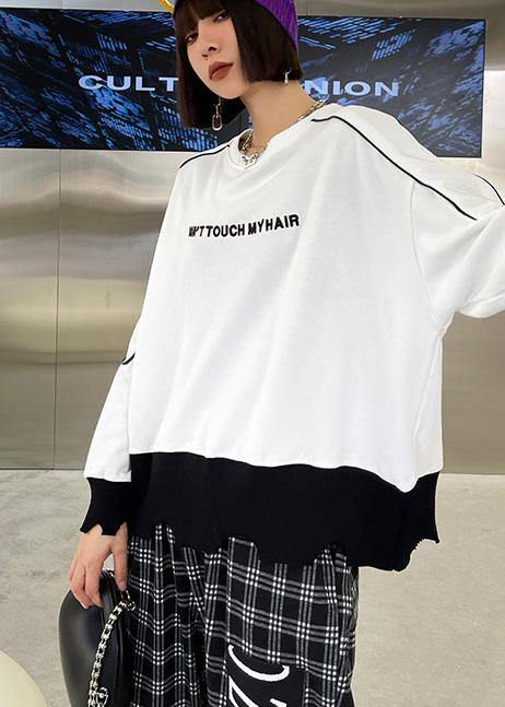 French White Patchwork Embroideried Shirt Tops Long Sleeve Spring