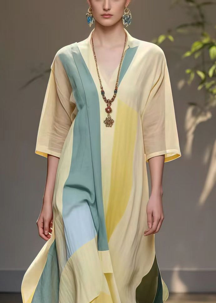 Yellow Asymmetrical Exra Large Hem Cotton Holiday Dress Summer