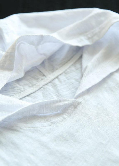White Hooded Asymmetrical Design Summer Cotton Top Sleeveless