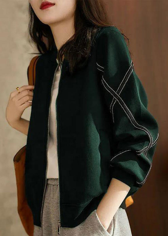 Wine Red Zip Up Patchwork Cotton Coats Fall