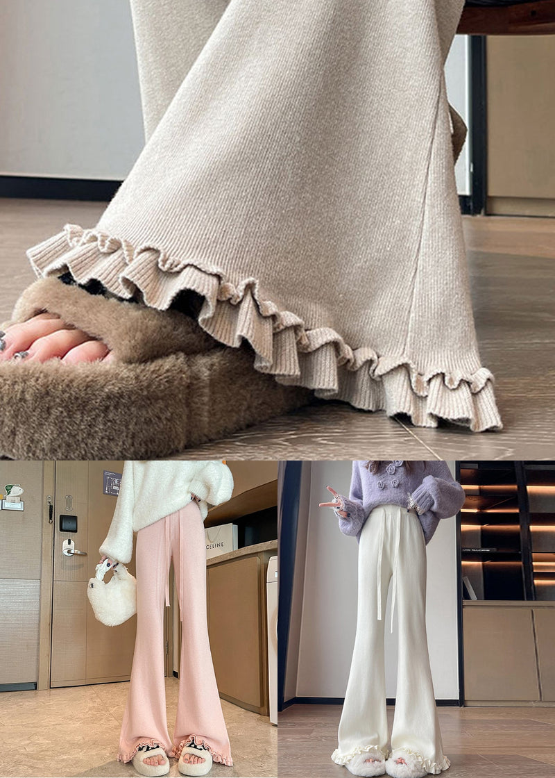 New Pink Elastic Waist Knit Flared Trousers