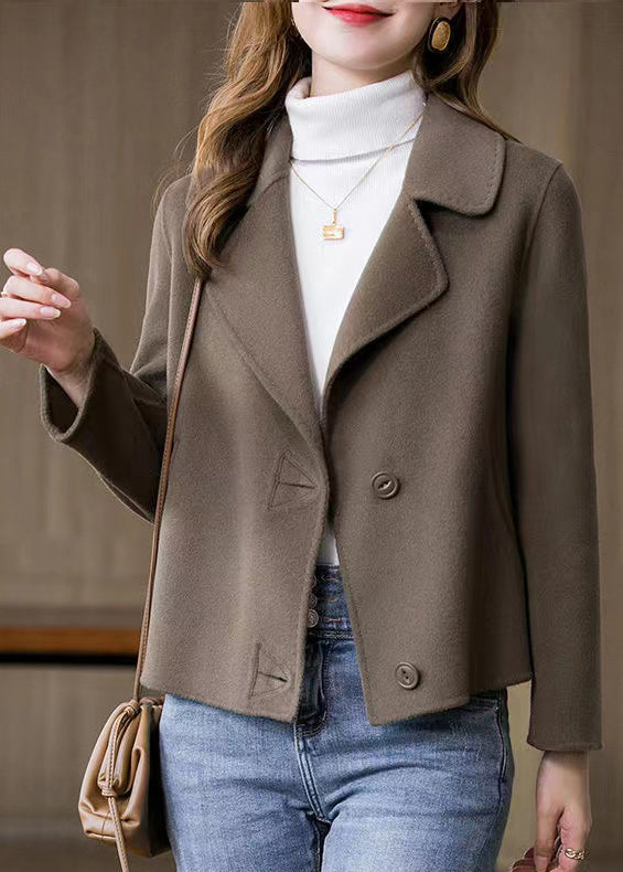 Art Brown Button Woolen Coat Fall