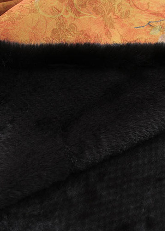 Yellow Chinese Button Patchwork Silk Print Warm Fleece Coats Spring