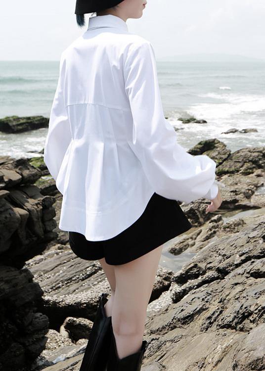 White Traveling Cotton Blouse Tops Spring
