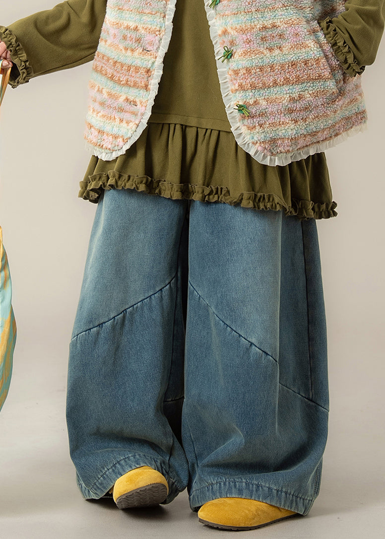 Blue Pockets Denim Wide Leg Jeans