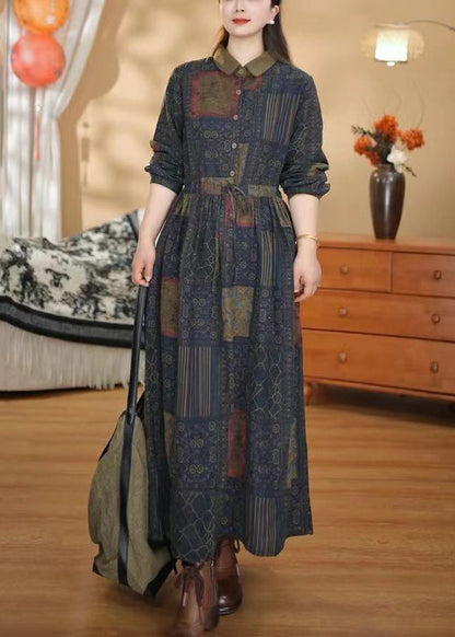 Colorblock Cinched Print Cotton Dress Spring