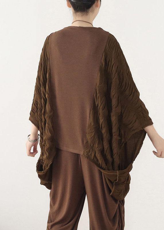 Style Chocolate Patchwork Wrinkled Top Fall