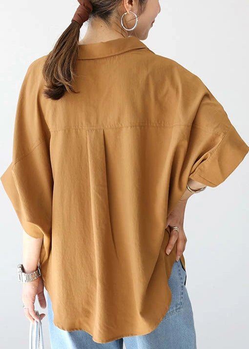 Coffee Oversized Cotton Shirt Top Summer