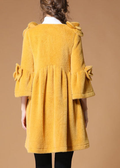 Yellow Pockets Button Fall Coat