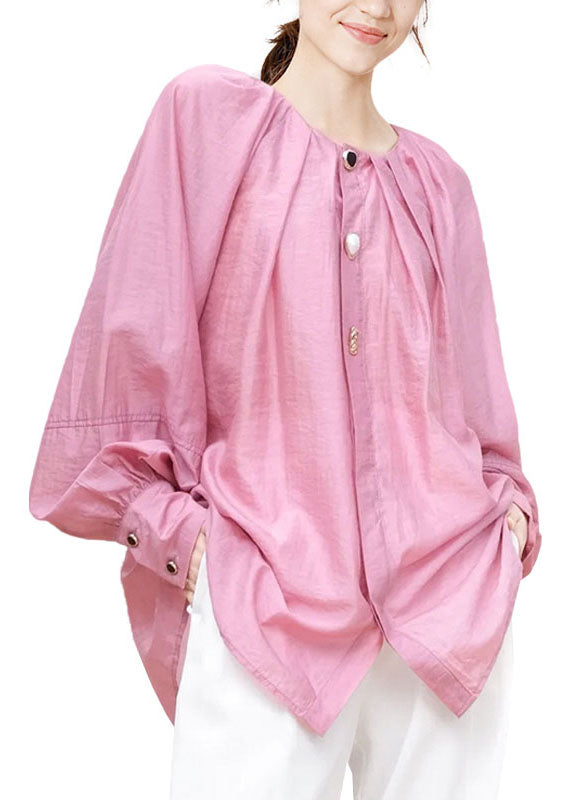 Pink O-neck Oversized Blouses Spring