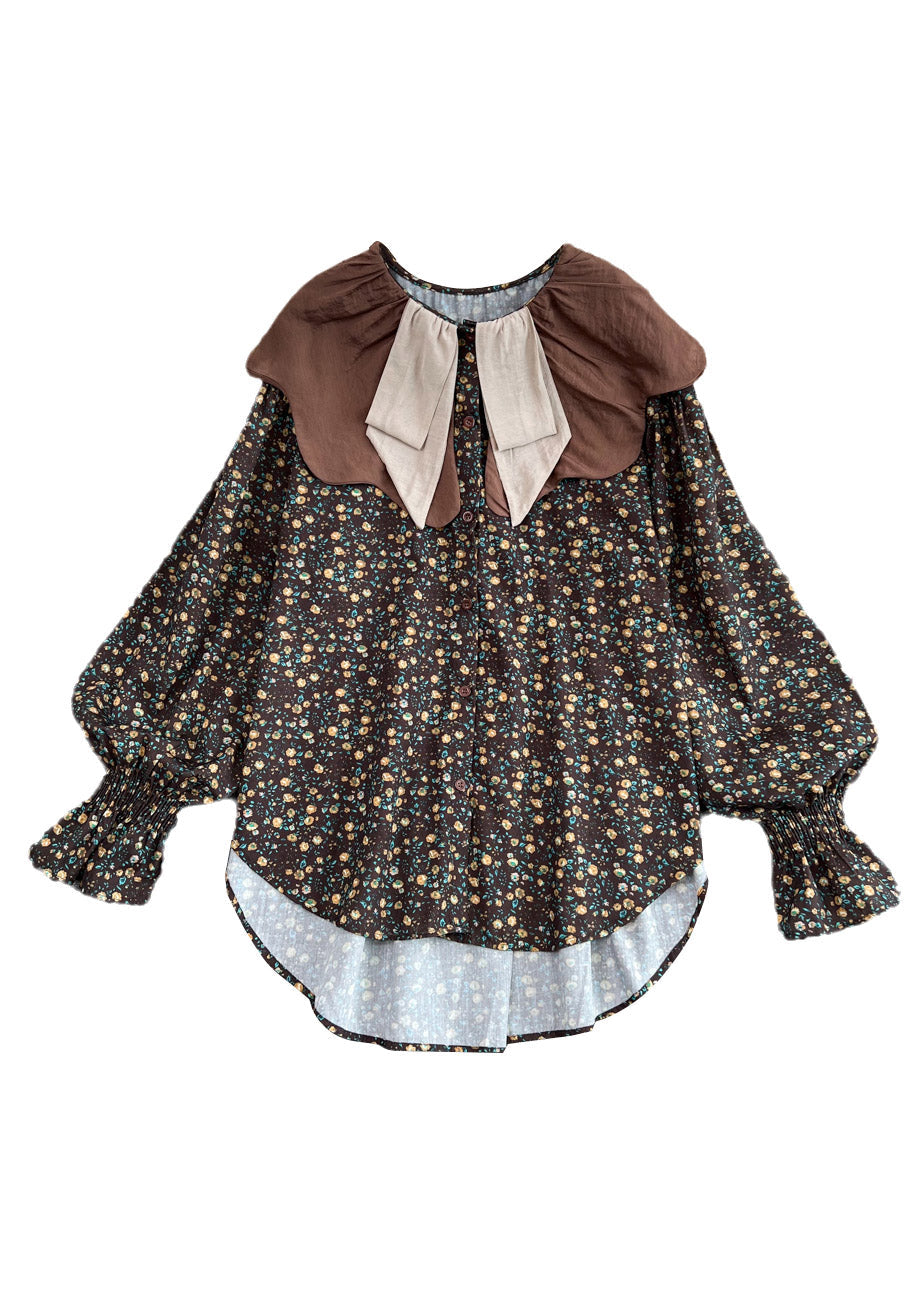 Coffee O-neck Print Low High Design Shirt Long Sleeve