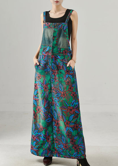 Navy Print Denim Overall Dress Spring
